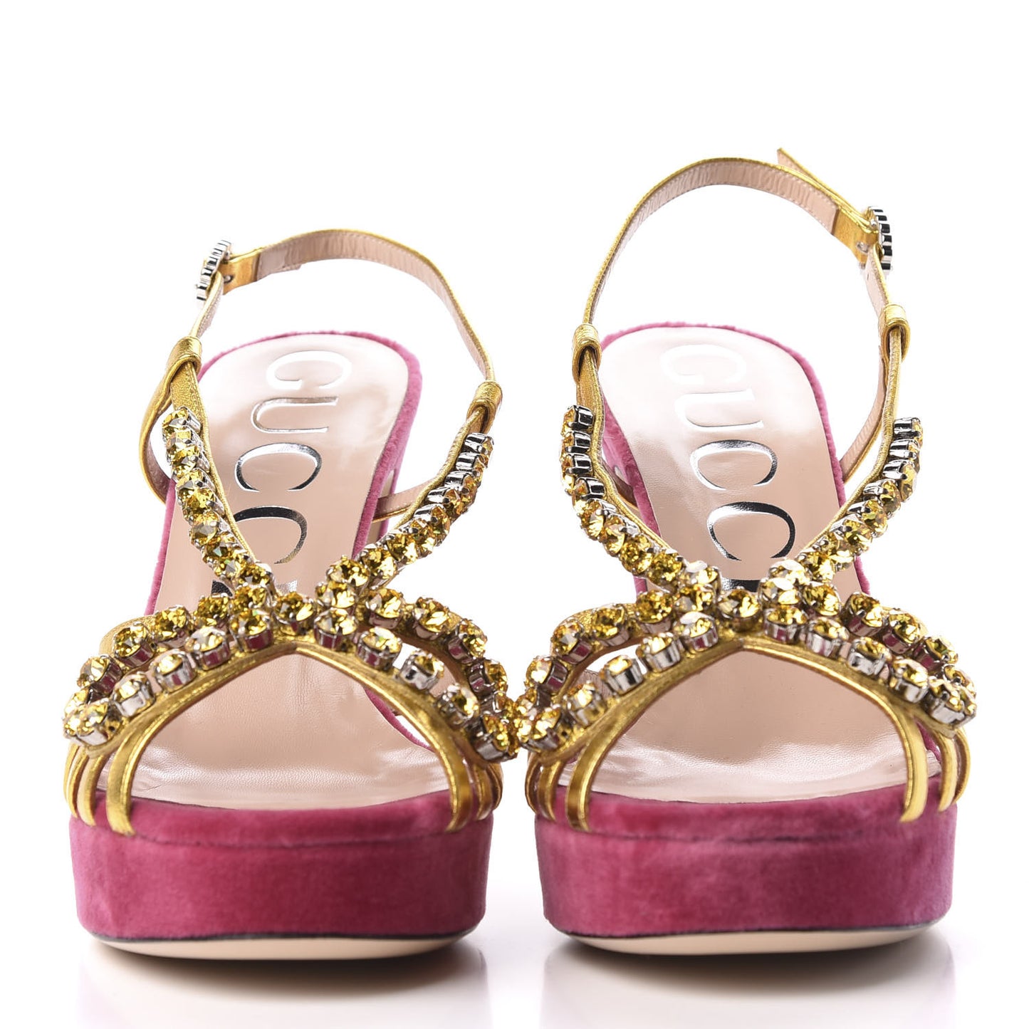Velvet Nappa Crystal Zephyra Slingback Platform High Heel Sandals 39 Pink Gold