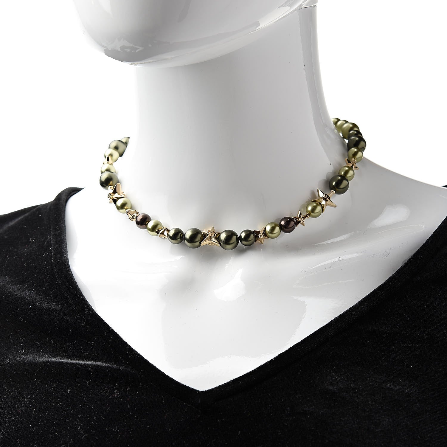 Chanel Pearl Star CC Necklace Green Gold 2 of 5