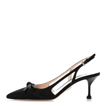 Prada Satin Bow Pointed Toe Slingback Pumps 39.5 Black 1 of 9
