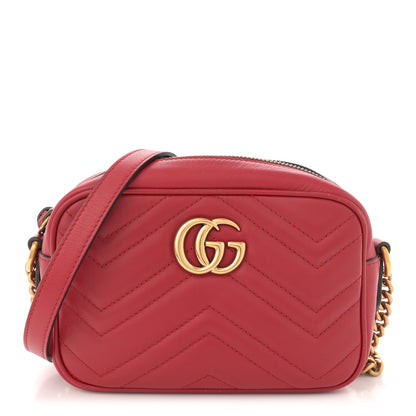Gucci Calfskin Matelasse Mini GG Marmont Chain Shoulder Bag Hibiscus Red 1 of 13