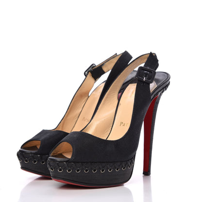 Christian Louboutin Canvas Indiana Sling 140 Pumps 36.5 Black Grezzo 3 of 15