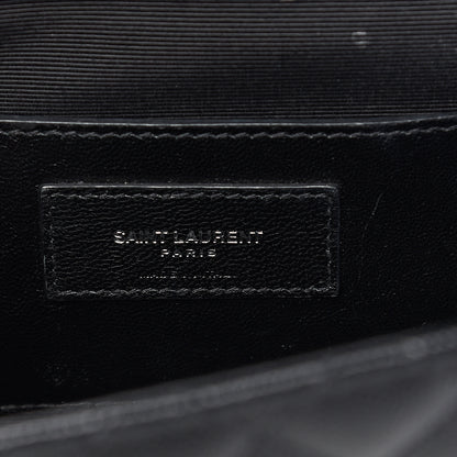Saint Laurent Grain De Poudre Textured Mixed Matelasse Triquilt Medium Monogram Satchel Black 6 of 9