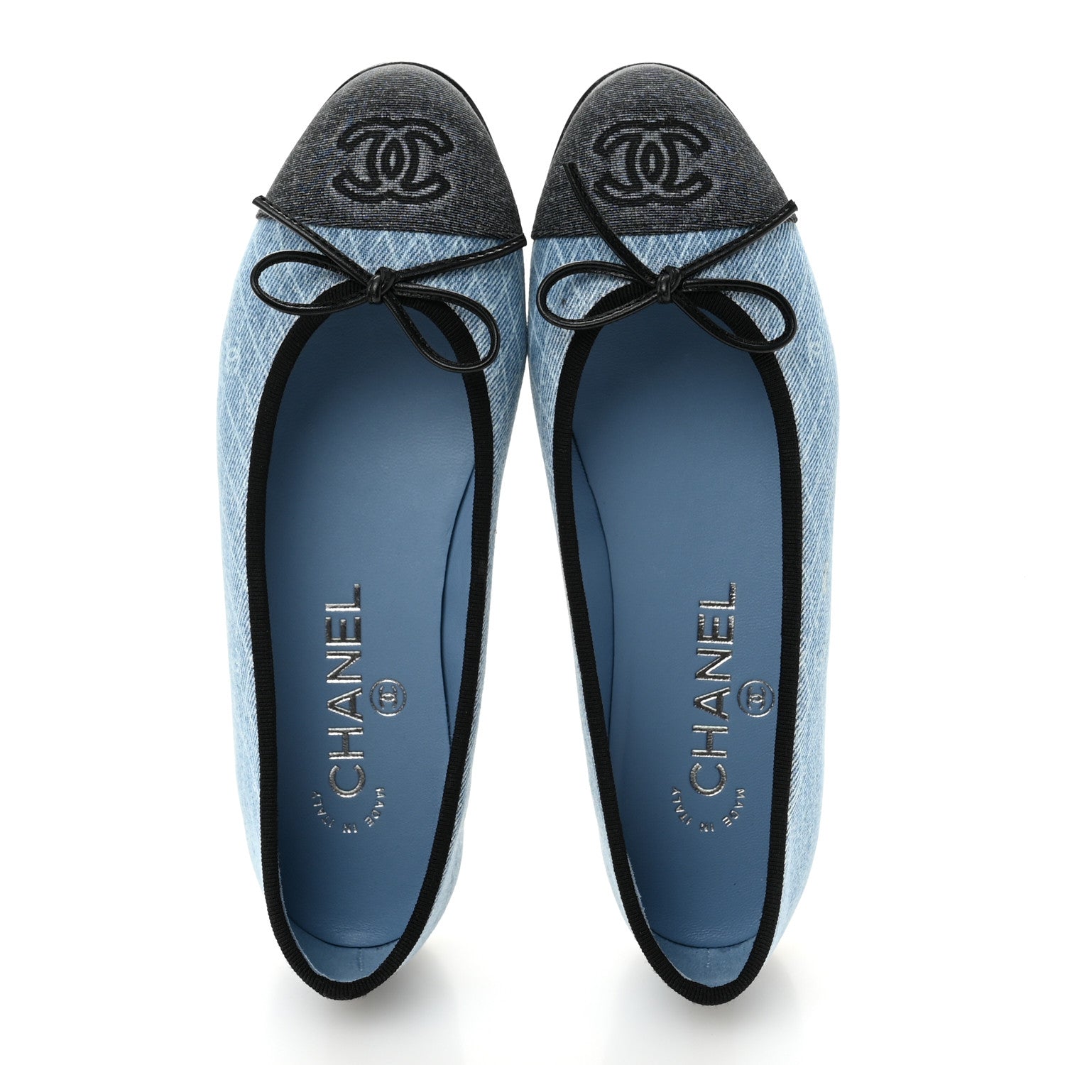 Chanel Denim Printed Quilt CC Cap Toe Ballerina Flats 35 Light Blue Dark Grey 2 of 10