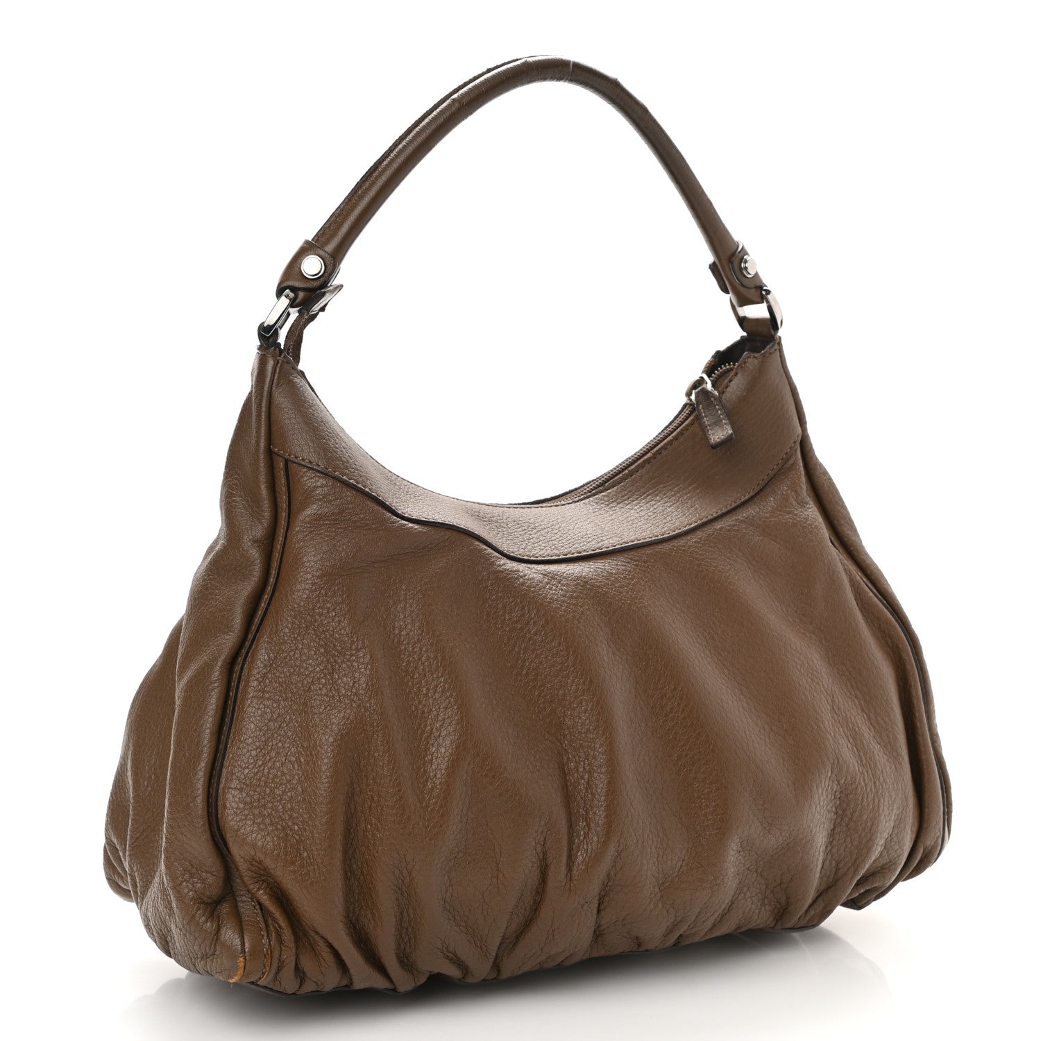 Gucci Calfskin Large D Gold Ring Shoulder Bag Brown 3 of 13