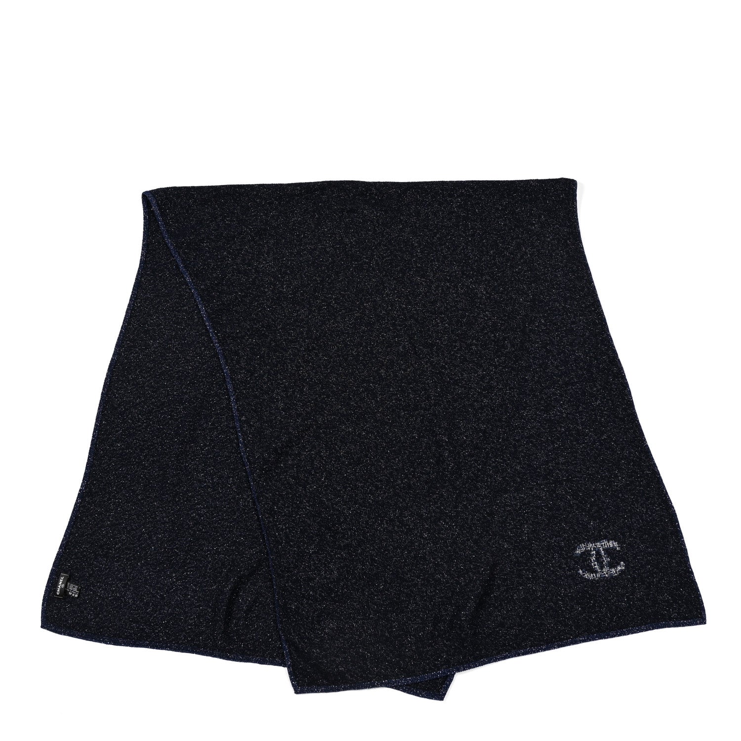 Chanel Cashmere Silk Blend CC Scarf Navy Blue 2 of 4