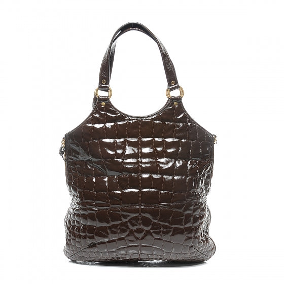 Saint Laurent Patent Crocodile Embossed Tribute Tote Brown 7 of 8