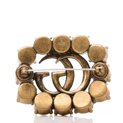 Gucci Metal Crystal Double G Brooch Aged Gold 3 of 5