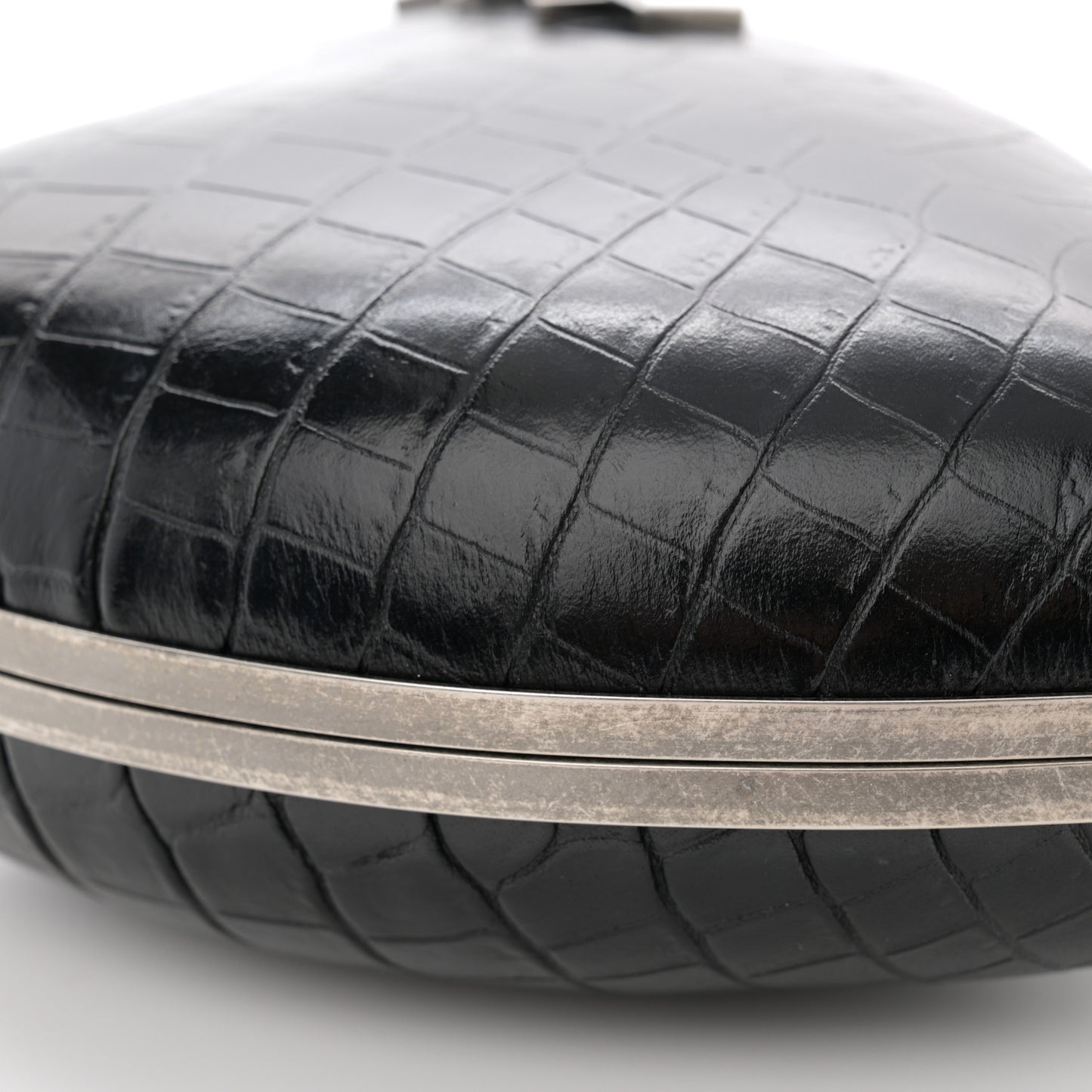 Calfskin Crocodile Embossed Monogram Love Box Bag Black