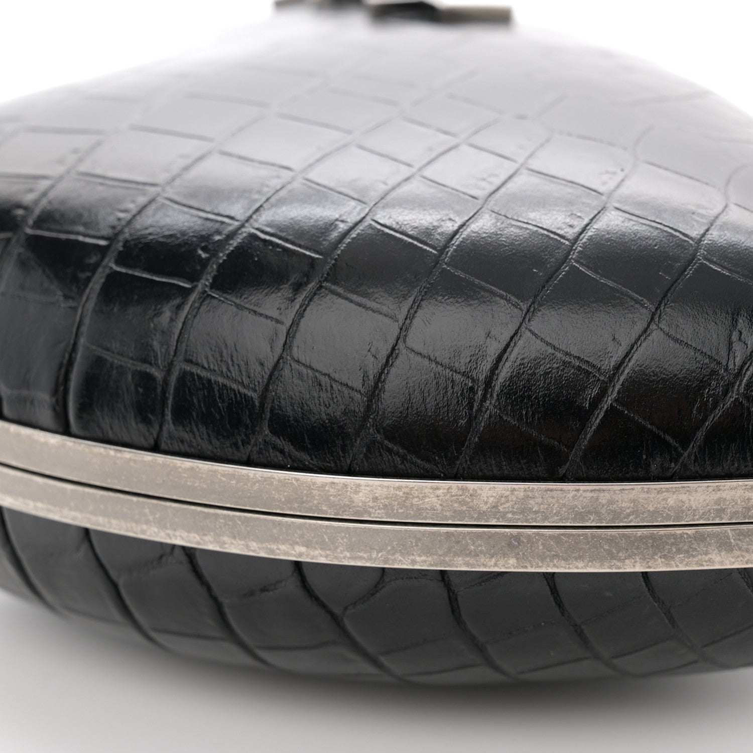 Saint Laurent Calfskin Crocodile Embossed Monogram Love Box Bag Black 8 of 9