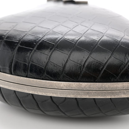Saint Laurent Calfskin Crocodile Embossed Monogram Love Box Bag Black 8 of 9