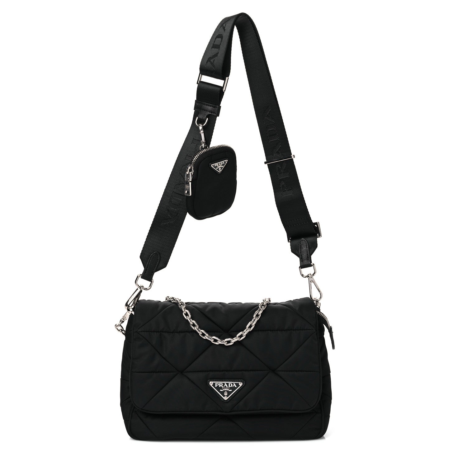 Prada Re-Nylon Quilted Padded Flap Shoulder Bag Black 1 of 10