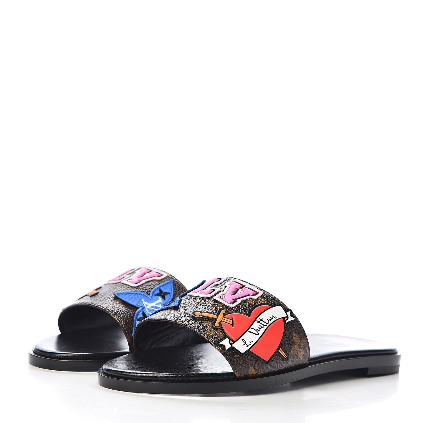 Calfskin Monogram Heart Flat Mules 37 Cacao
