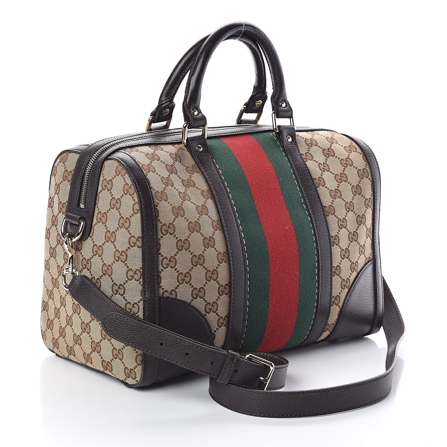 Gucci Monogram Vintage Web Medium Webby Bee Boston Dark Brown 3 of 10