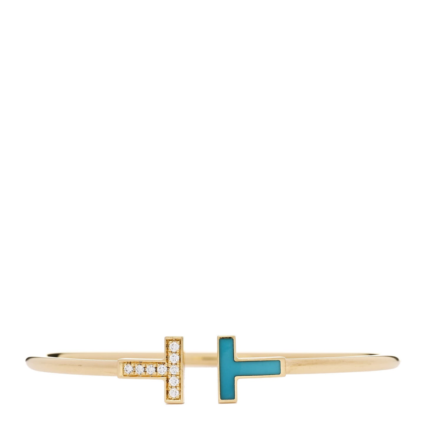 18K Yellow Gold Diamond Turquoise T Wire Bracelet