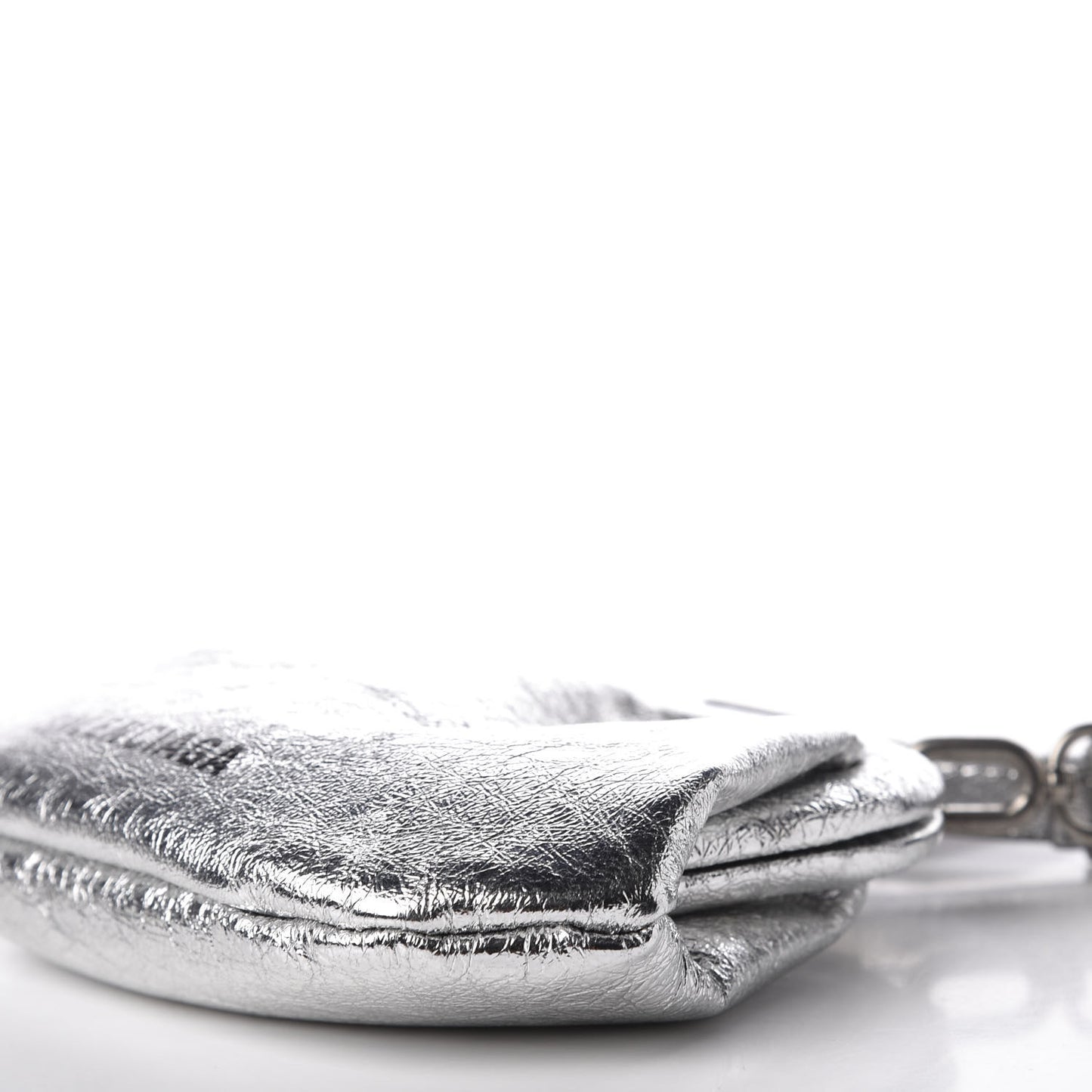 Metallic Textured Calfskin Logo Cloud Coin Purse With Strap Silver