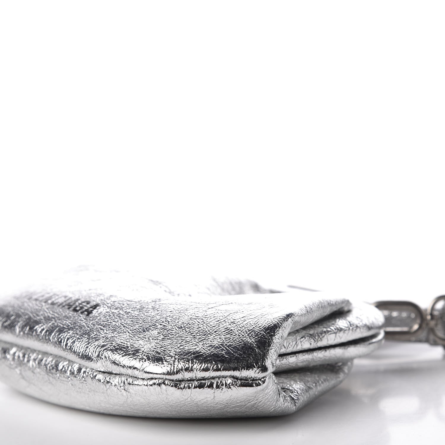 Balenciaga Metallic Textured Calfskin Logo Cloud Coin Purse With Strap Silver 5 of 10