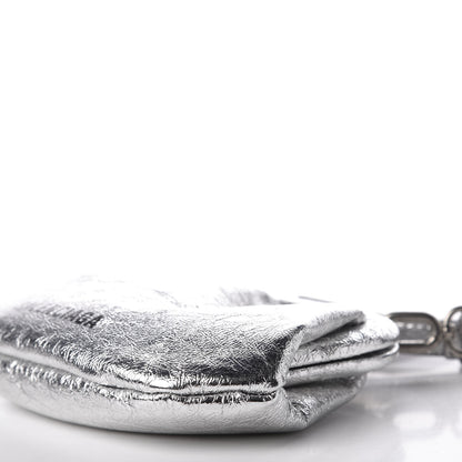 Balenciaga Metallic Textured Calfskin Logo Cloud Coin Purse With Strap Silver 5 of 10