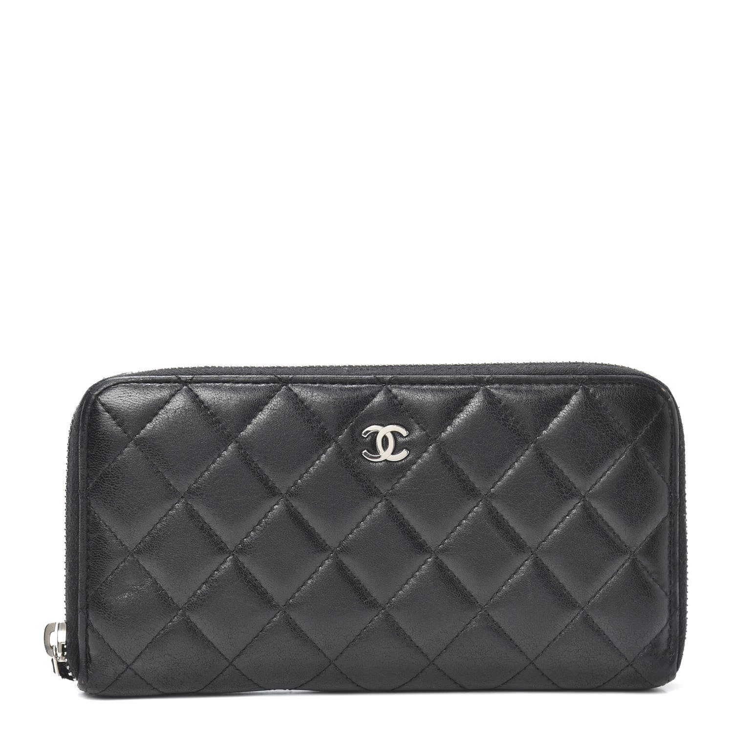 Chanel Lambskin Quilted Large Gusset Zip Around Wallet Black 1 of 8