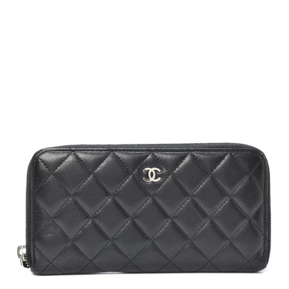 Chanel Lambskin Quilted Large Gusset Zip Around Wallet Black 1 of 8