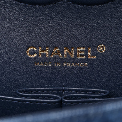 Chanel Printed Denim Quilted Medium Double Flap Dark Blue 6 of 10