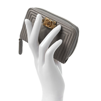 Chanel Caviar Quilted Boy Zip Around Coin Purse Wallet Grey 2 of 9