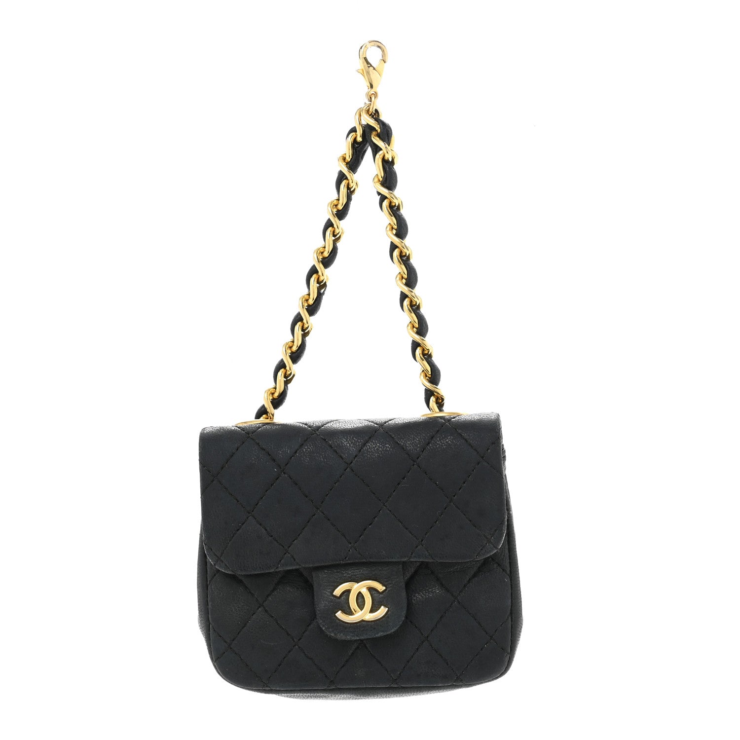 Chanel Lambskin Quilted Mini Flap Belt Bag Charm Black Black 1 of 12
