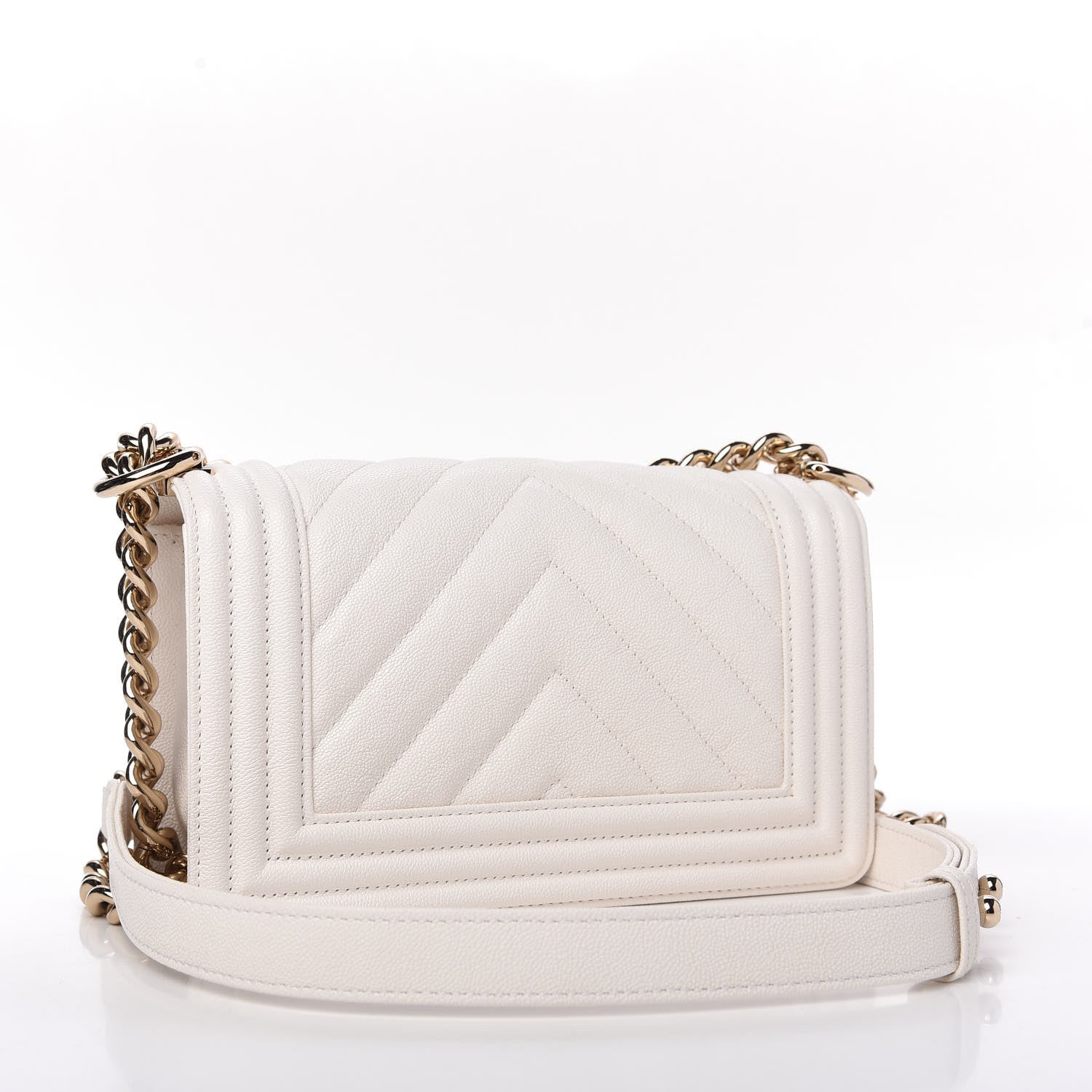Chanel Caviar Chevron Quilted Small Boy Flap White 3 of 10