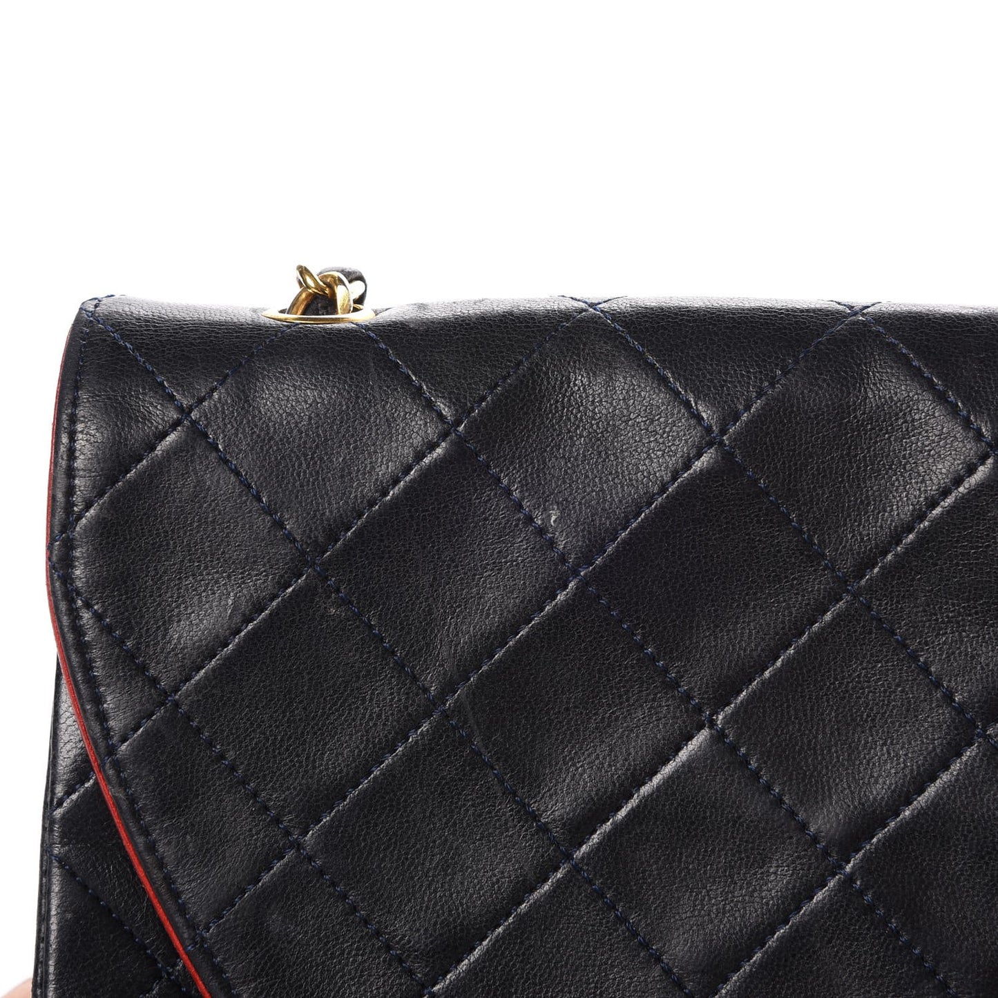 Lambskin Quilted Small Single Flap Navy Blue