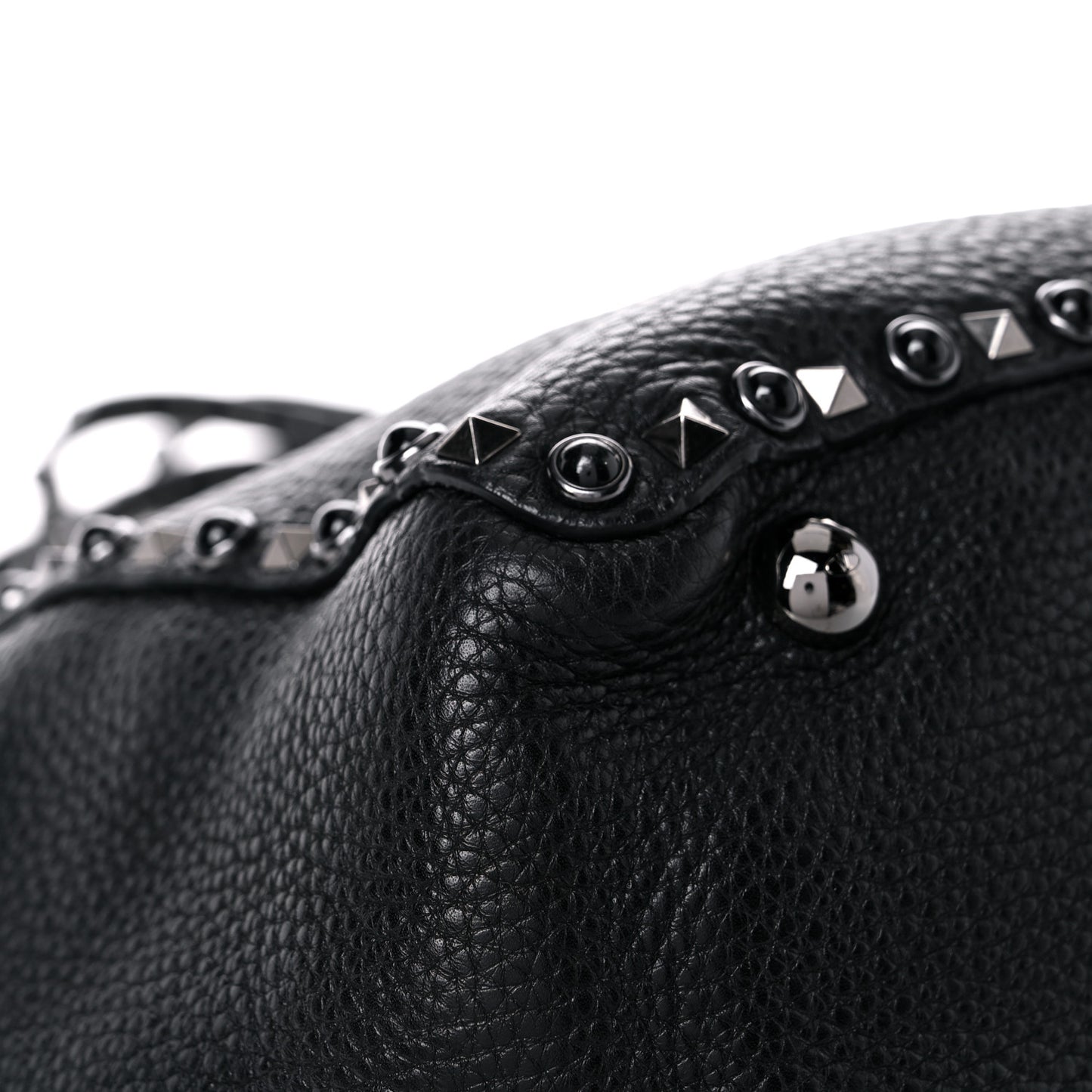 Grained Calfskin Onyx Medium Rockstud Rolling Tote Black