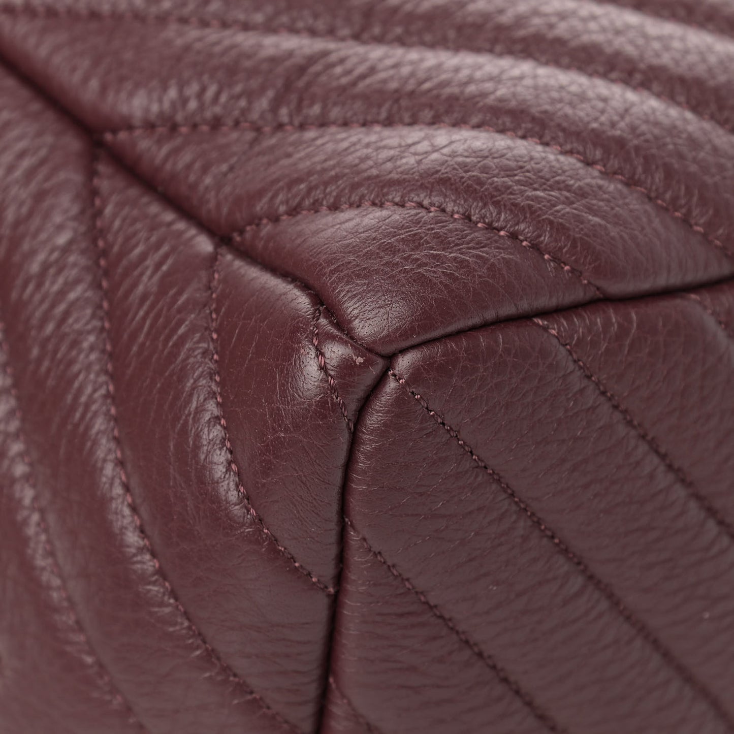Deerskin Chevron Small CC Chain Bucket Bag Burgundy