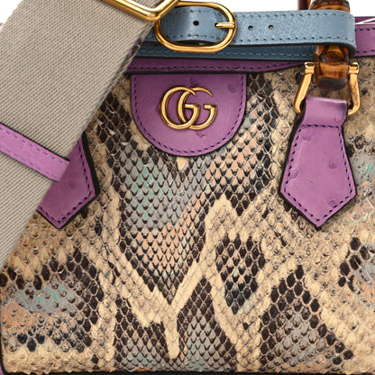 Gucci Snakeskin Ostrich Mini Diana Tote Bag Beige Blue Purple 8 of 15