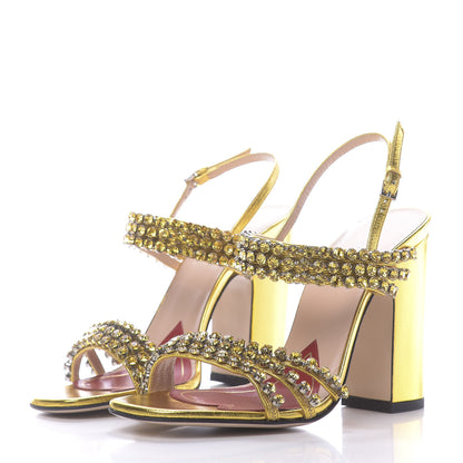 Gucci Nappa Silk Crystal Bertie High Heel Sandals 36 Gold 3 of 8