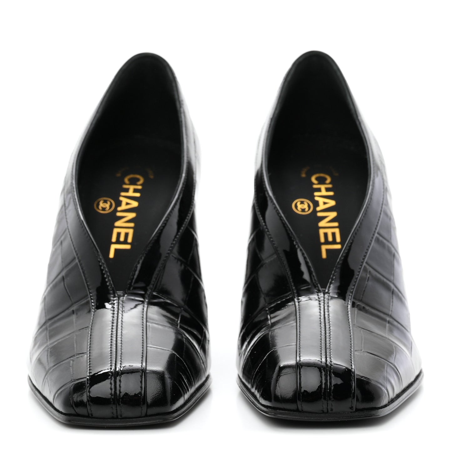 Crocodile Embossed Patent Calfskin Pumps 38.5 Black
