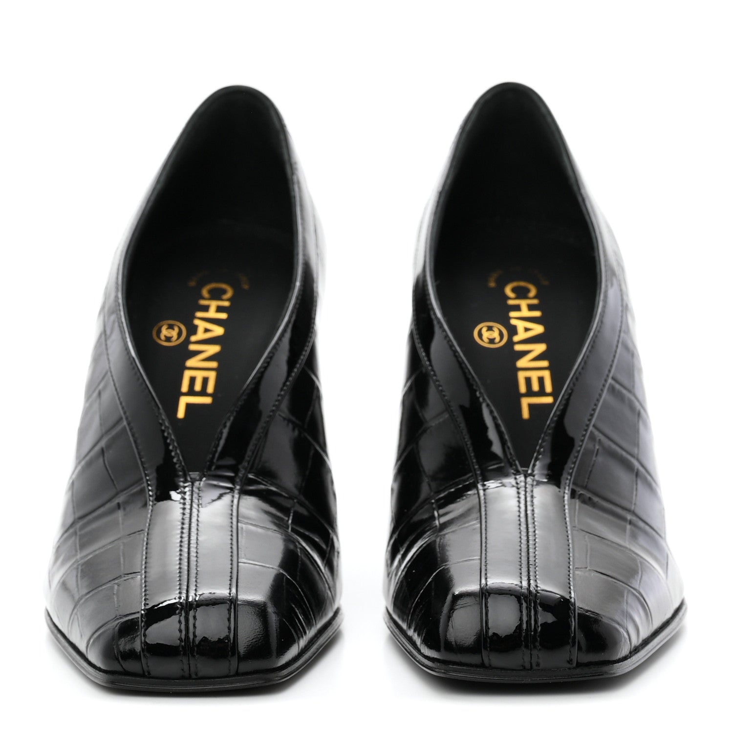 Chanel Crocodile Embossed Patent Calfskin Pumps 38.5 Black 3 of 10