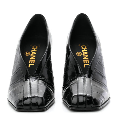 Chanel Crocodile Embossed Patent Calfskin Pumps 38.5 Black 3 of 10