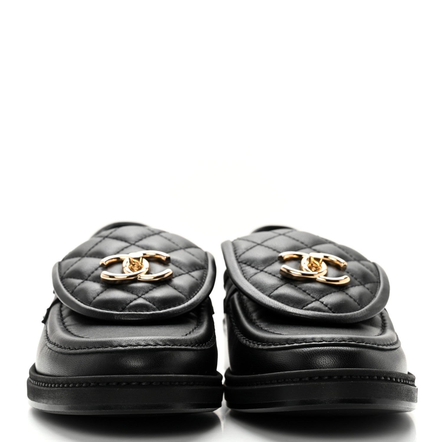Chanel Lambskin Quilted CC Turnlock Loafers 37.5 Black 2 of 13