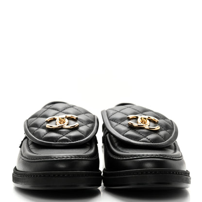 Chanel Lambskin Quilted CC Turnlock Loafers 37.5 Black 2 of 13