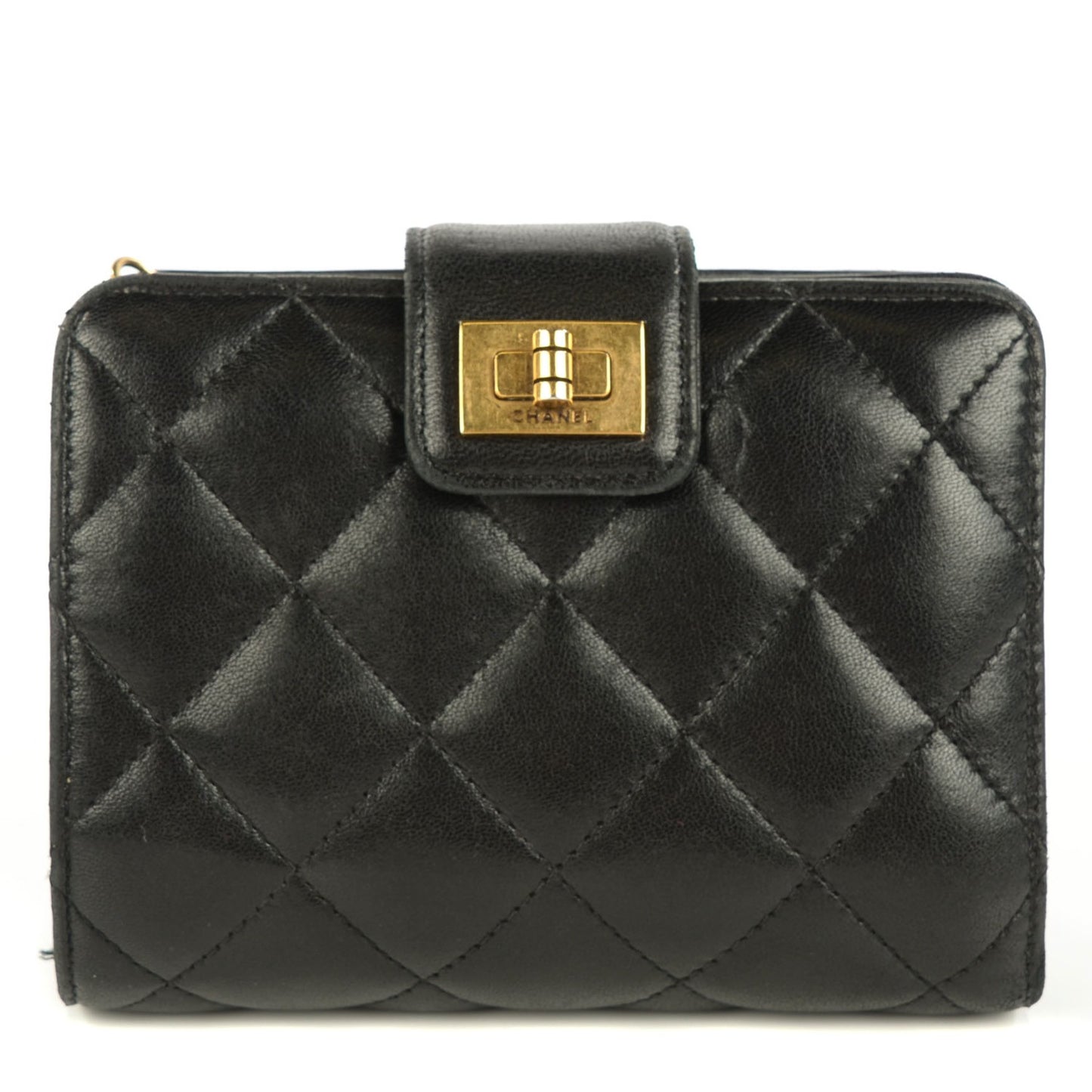 Lambskin Quilted Mademoiselle Compact Wallet Black