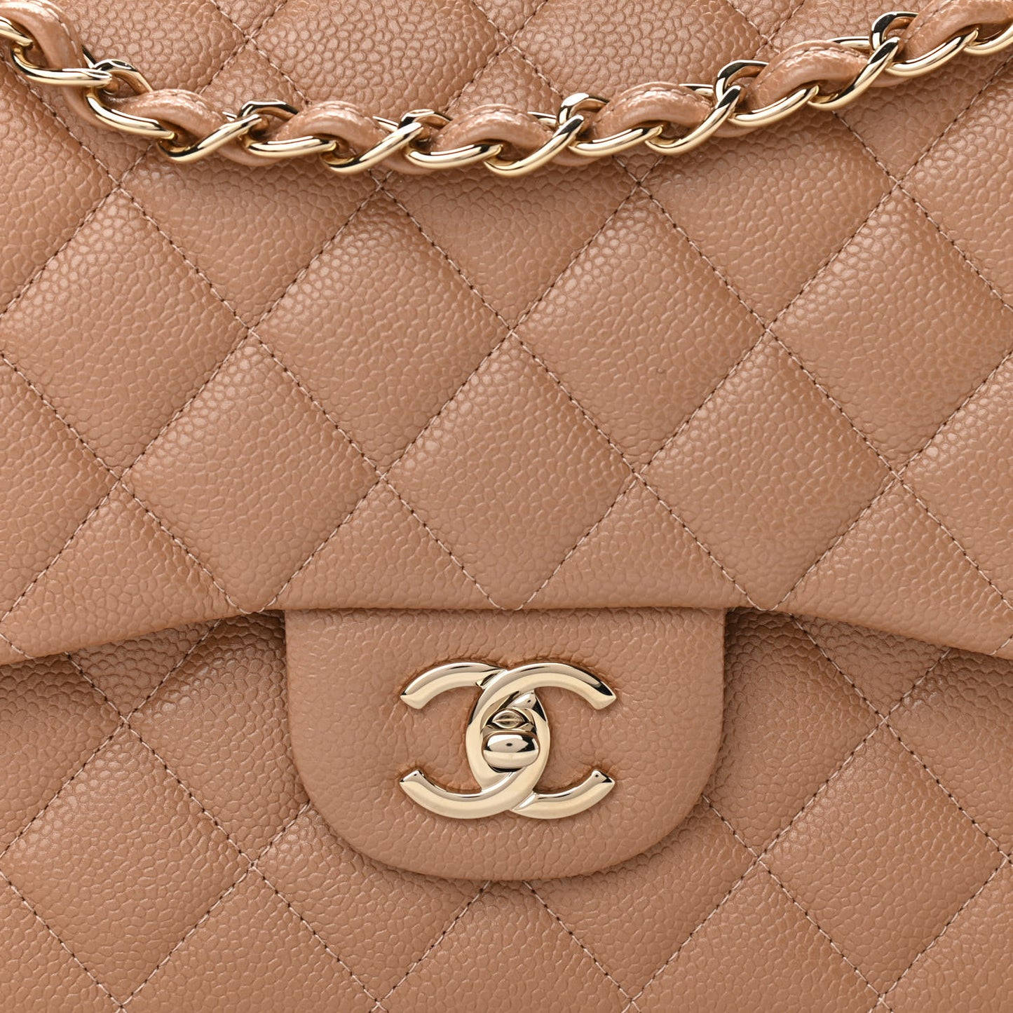 Caviar Quilted Jumbo Double Flap Beige