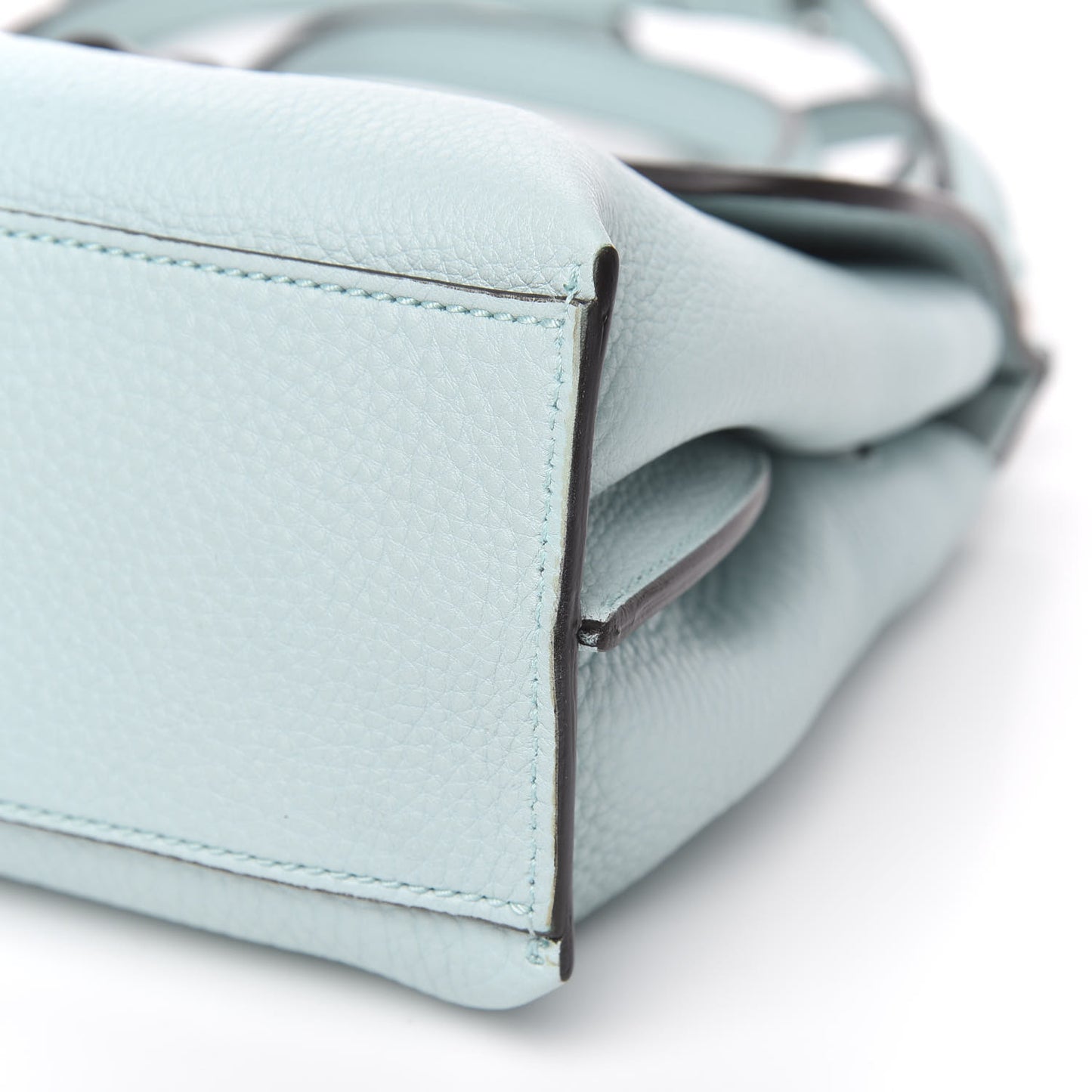 Pebbled Calfskin Small Bamboo Daily Top Handle Bag Pastel Blue