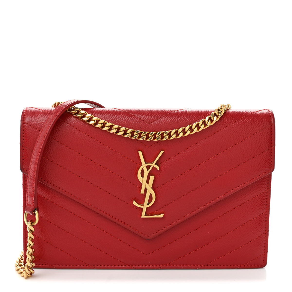 Grain De Poudre Matelasse Chevron Monogram Envelope Chain Wallet Rouge Eros