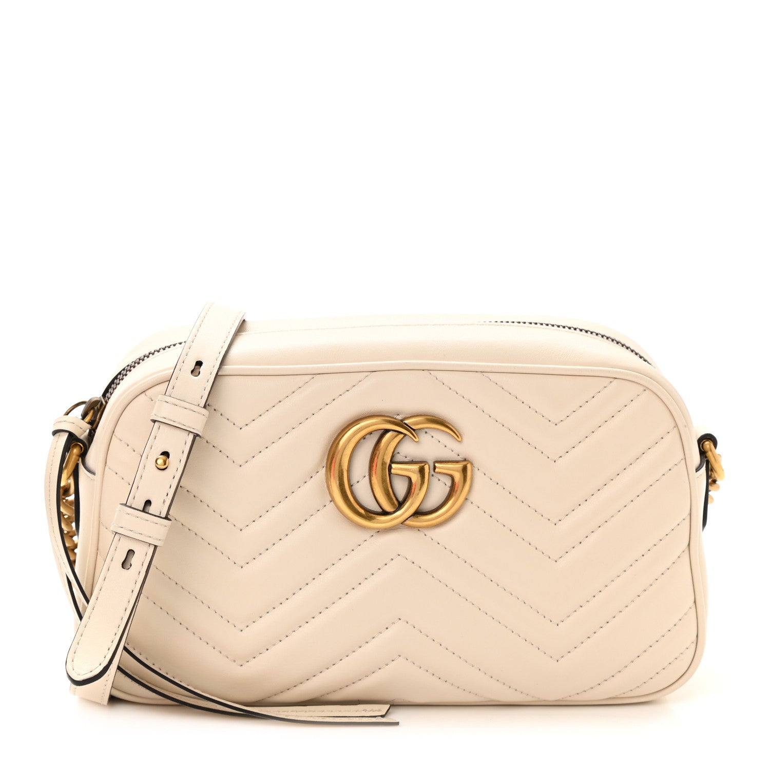 Gucci Calfskin Matelasse Small GG Marmont Chain Shoulder Bag White 1 of 12