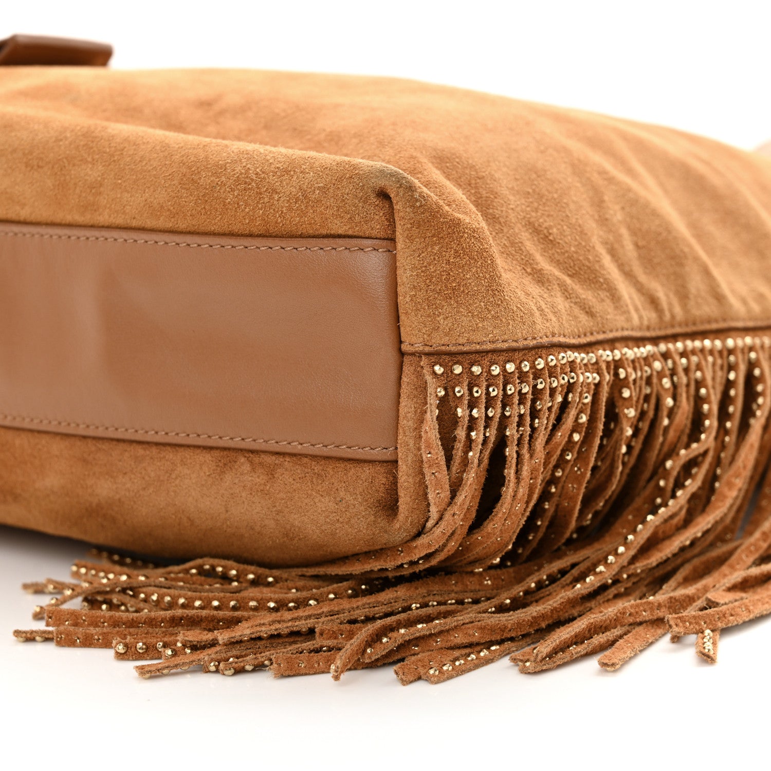 Saint Laurent Suede Calfskin Studded Fringe Toy Shopping Tote Brown 10 of 11