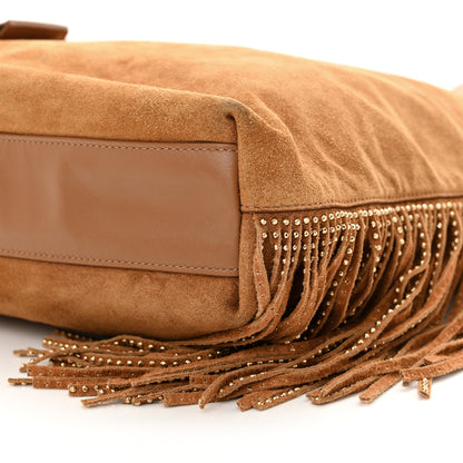 Saint Laurent Suede Calfskin Studded Fringe Toy Shopping Tote Brown 10 of 11
