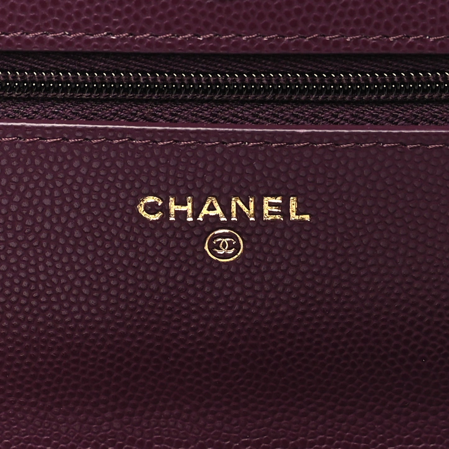 Caviar Quilted Chain Embossed CC Wallet On Chain WOC Burgundy