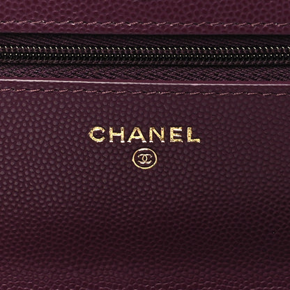 Chanel Caviar Quilted Chain Embossed CC Wallet On Chain WOC Burgundy 6 of 12
