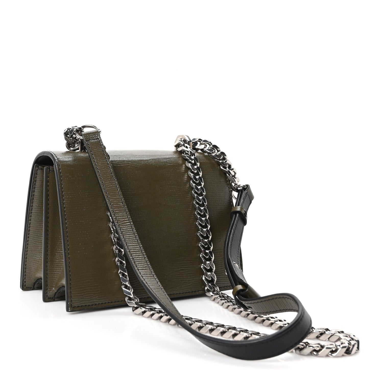 Alexander McQueen Lizard Embossed Calfskin Knuckle Crossbody Khaki 3 of 9