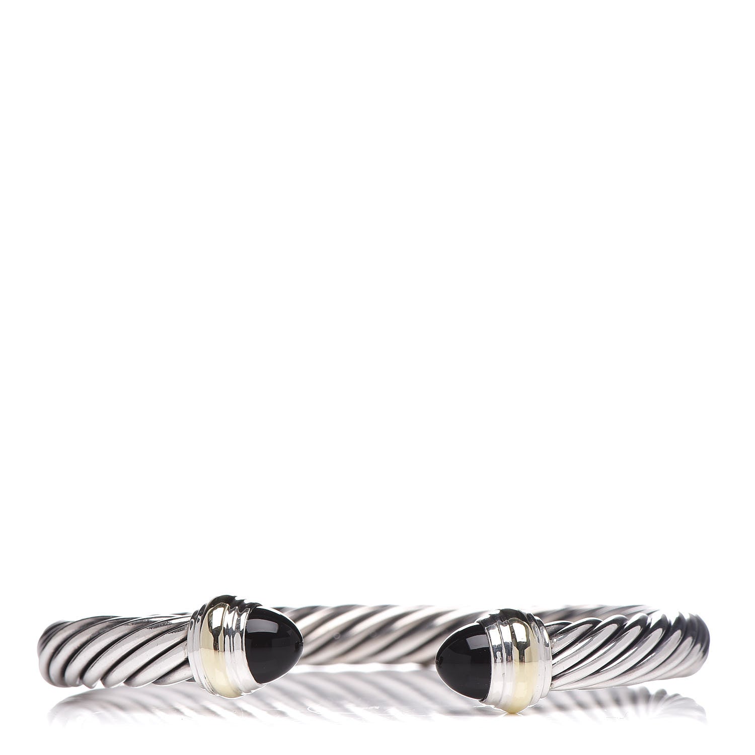David Yurman Sterling Silver 14K Yellow Gold Black Onyx 7mm Cable Classics Bracelet 1 of 5