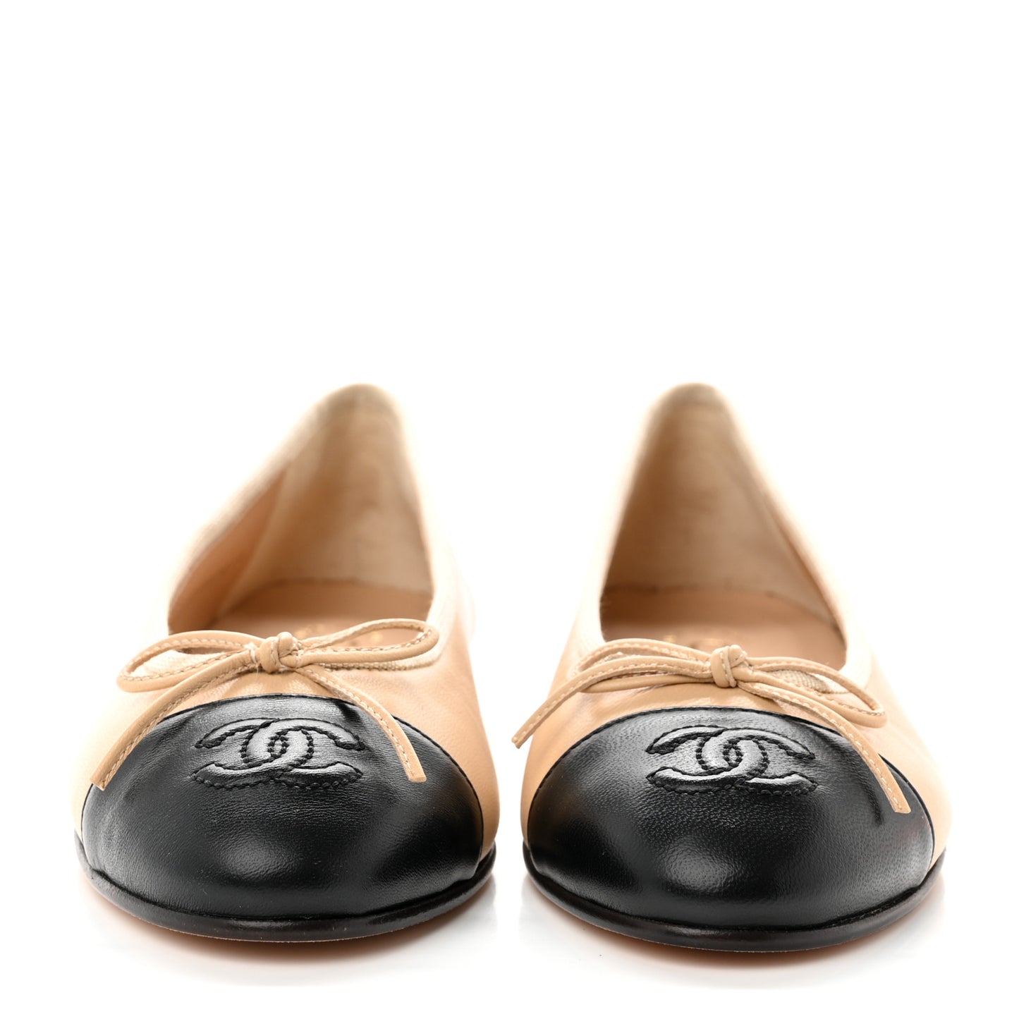 Lambskin Cap Toe CC Ballerina Flats 35 Beige Black