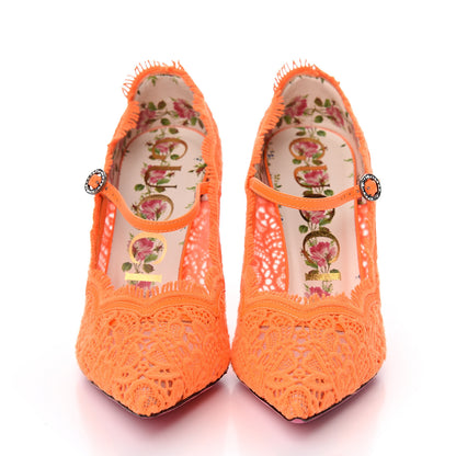 Gucci Lace Pizzo Venice Pumps 36.5 Orange Fluo 2 of 9
